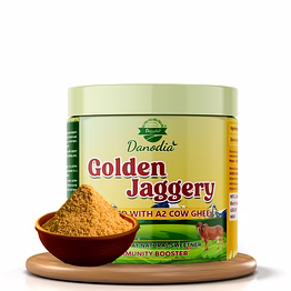 danodia foods golden jaggery with a2 cow ghee, 14.1 oz (400 g) | cane juice jaggery infused with pure a2 ghee | rich caramel-butter taste for coffee, tea, baking, desserts