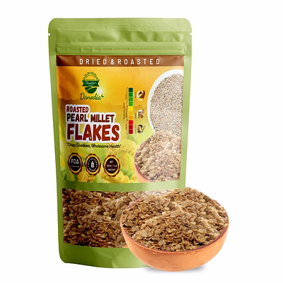 danodia foods pearl millet flakes (450g/17oz) | roasted & ready-to-eat | ideal for porridge, puddings, desserts & smoothie bowls | gluten-free & nutritious | high fiber & vegan protein | fda registered