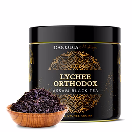 danodia foods organic lychee orthodox assam black tea (3.5oz/100g) 50+ servings | wild forest assam tea loose leaf | aromatic lychee flavor | non gmo hand-picked & home made | fda registered