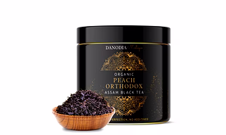 Danodia Foods Organic PEACH ORTHODOX ASSAM BLACK TEA (3.5oz/100g) 50+ servings | WILD FOREST Assam Tea Loose Leaf | Aromatic Peach Flavor | Non GMO Hand-Picked & Home Made | FDA Registered