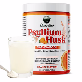 danodia foods organic psyllium husk powder mild orange flavor, 200g (8.8oz) | sat-isabgol with 5 added herbs | unsweetened, gluten-free, natural fiber supplement for digestive health | fda registered
