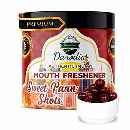 danodia foods sweet paan shots 150g (5.29oz) authentic indian mouth freshener (mukhwas) with fennel & rose, non tobacco, alcohol free, resealable pouch | authentic natural mouth freshner | fda registered