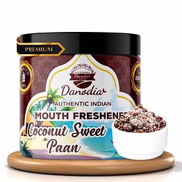 danodia foods coconut sweet paan 100 g (3.53 oz) — authentic indian mouth freshener (mukhwas), coconut • rose • cardamom, non tobacco, alcohol free | natural after party mouth freshner | fda registered