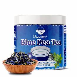 danodia foods blue pea tea with tulsi & mint, 50g (1.8 oz) | caffeine-free herbal tea | butterfly pea flower, holy basil & mint blend | refreshing floral infusion for hot & iced tea | no additives | fda registered