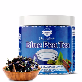 danodia foods blue pea tea with wild green tea & cinnamon (2.5oz/70g) | naturally caffeine-free herbal infusion butterfly tea | color-changing | warm & aromatic | hot & iced | no additives | fda registered