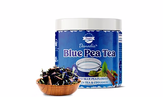 Danodia Foods Blue Pea Tea with Wild Green Tea & Cinnamon (2.5oz/70g) | Naturally Caffeine-Free Herbal Infusion Butterfly Tea | Color-Changing | Warm & Aromatic | Hot & Iced | No Additives | FDA Registered