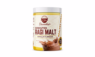 Danodia Foods Sprouted Ragi (millet) Malt, 400 g (14.11 oz) – Vanilla Flavor | Sprouted Finger Millet Drink Mix | Non GMO | Naturally Gluten-Free | Just Mix with Water or Milk – Ready in Minutes | FDA Registered