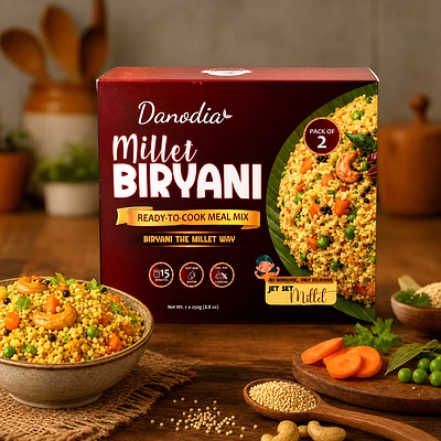 danodia foods kodo millet biryani ready to cook meal mix, instant wholesome millet rice alternative, quick & easy hot water preparation, 250g (8.82 oz) each, pack of 2