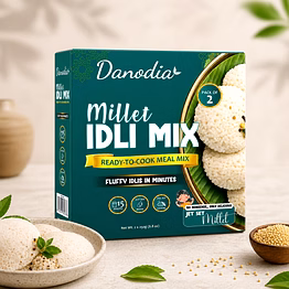 danodia foods millet idli mix, instant south indian breakfast mix (250g / 8.82 oz each) | makes soft & fluffy steamed idli cakes in minutes | just add water | pack of 2