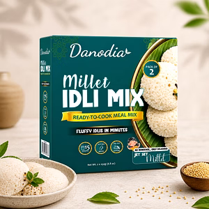 Danodia Foods Millet Idli Mix, Instant South Indian Breakfast Mix (250g / 8.82 oz Each) | Makes Soft & Fluffy Steamed Idli Cakes in Minutes | Just Add Water | Pack of 2