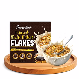 danodia foods infused multi millet flakes (350g/12.3 oz) | ready to eat breakfast cereal, crunchy healthy millet flakes, fiber-rich multigrain snack