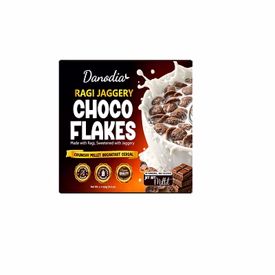 danodia foods ragi jaggery choco flakes (250g/8.8 oz) | crunchy millet breakfast cereal, made with finger millet, jaggery & chocolate flavor, ready to eat snack