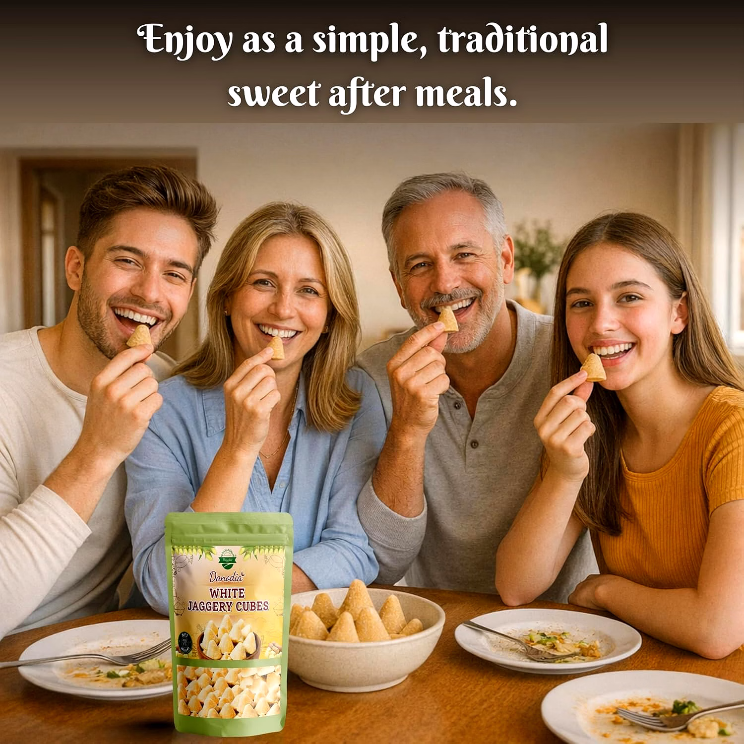 Danodia Foods White Jaggery Cubes/Blocks (450g/1lbs) | Natural Sugarcane Sweetener, Ideal For Tea, Milk, Pudding image 4