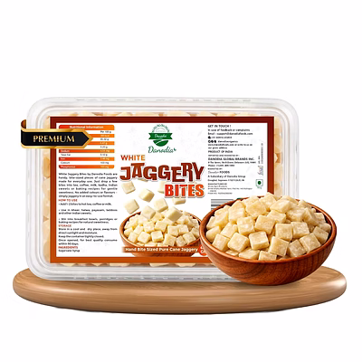 danodia foods snackable white jaggery bites 1 lb (450g) | pure & natural, no additives sweetener, vegan & gluten free | unrefined & naturally sweet white gur