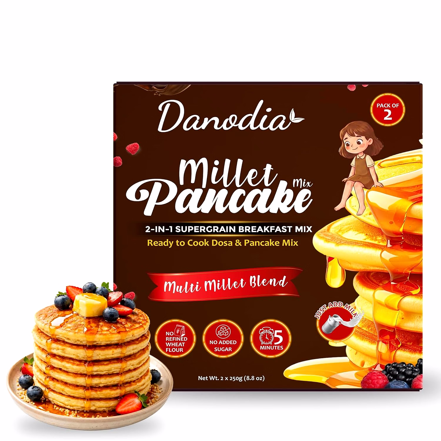 Danodia Foods Millet Pancake (250g / 8.82 oz Each) | Lightly Savory, Mild Grain Taste | Easy Breakfast & Snack Mix | Pack of 2 image 5