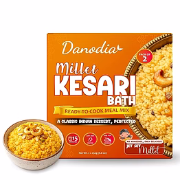 danodia foods millet kesari mix, instant indian dessert mix (250g / 8.82 oz each) | ready to cook sweet millet semolina-style pudding (kesari bath) | just add water or milk | pack of 2