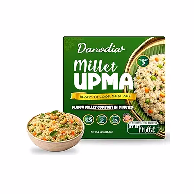 danodia foods instant millet upma mix, ready to cook meal (250g / 8.82 oz each) | quick savory south indian breakfast | just add water & cook | pack of 2