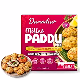 danodia foods millet paddu mix, instant south indian breakfast & snack batter, ready to cook paddu/paniyaram mini savory pancake bites, just add water, 250g (8.82 oz) each, pack of 2