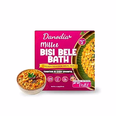 danodia foods millet bisi bele bath mix, instant south indian meal (250g / 8.82 oz each) | ready to cook spiced lentil & millet meal mix | just add water | pack of 2