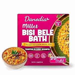 Danodia Foods Millet Bisi Bele Bath Mix, Instant South Indian Meal (250g / 8.82 oz Each) | Ready to Cook Spiced Lentil & Millet Meal Mix | Just Add Water | Pack of 2