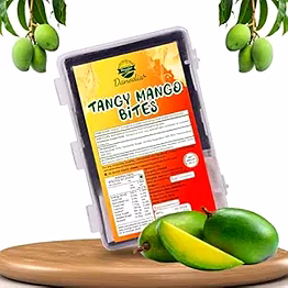 danodia foods tangy mango jelly bites, dark green mango chewy fruit snack, sweet sour soft ready to eat fruit treat, tangy mango bites, 150g (5.29 oz)