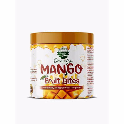 danodia foods mango jelly bites, individually wrapped ripe mango chewy cubes, sweet fruity mango snack, soft ready to eat bite size treats, fruit bite, 300g (10.58 oz)