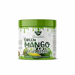 danodia foods raw mango jelly bites, individually wrapped green mango chewy cubes, tangy kacha aam snack, soft ready to eat bite size treats, green mango bites, 300g (10.58 oz)