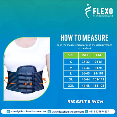 flexo rib belt 5 inch | slim chest support belt for rib fracture recovery, injury relief & post-surgery care | adjustable, breathable & lightweight for men & women