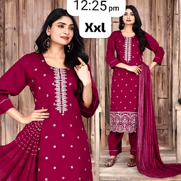 women’s rayon 3-piece suit set with chiffon foil dupatta – heavy embroidered kurta