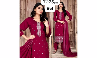 Women’s Rayon 3-Piece Suit Set with Chiffon Foil Dupatta – Heavy Embroidered Kurta