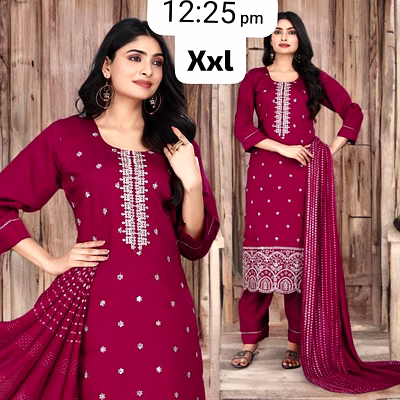 women’s rayon 3-piece suit set with chiffon foil dupatta – heavy embroidered kurta