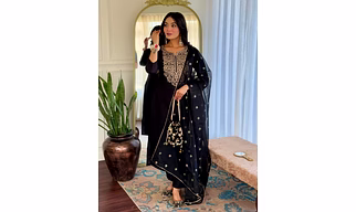 Women’s Black Embroidered Viscose Kurti Set
