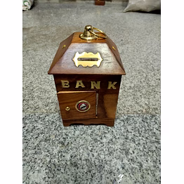 wooden piggy coin bank hut shape