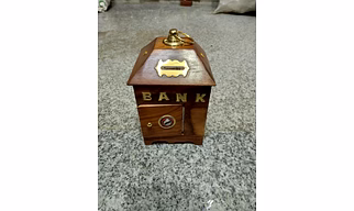 Wooden Piggy Coin Bank Hut Shape