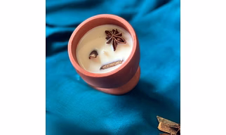Cinnamon Vanilla Scented Soy Wax Candle Large Hand Poured Terracotta Pot