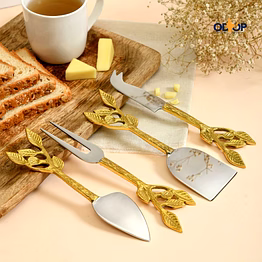 cheese knife set of 4 stainless steel with lead free brass handles
