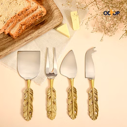 punkh cheese knife set of 4 with brass handles stainless steel