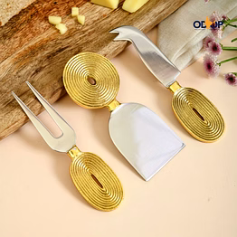 ekaantrik cheese knife set of 3 with brass handles stainless steel