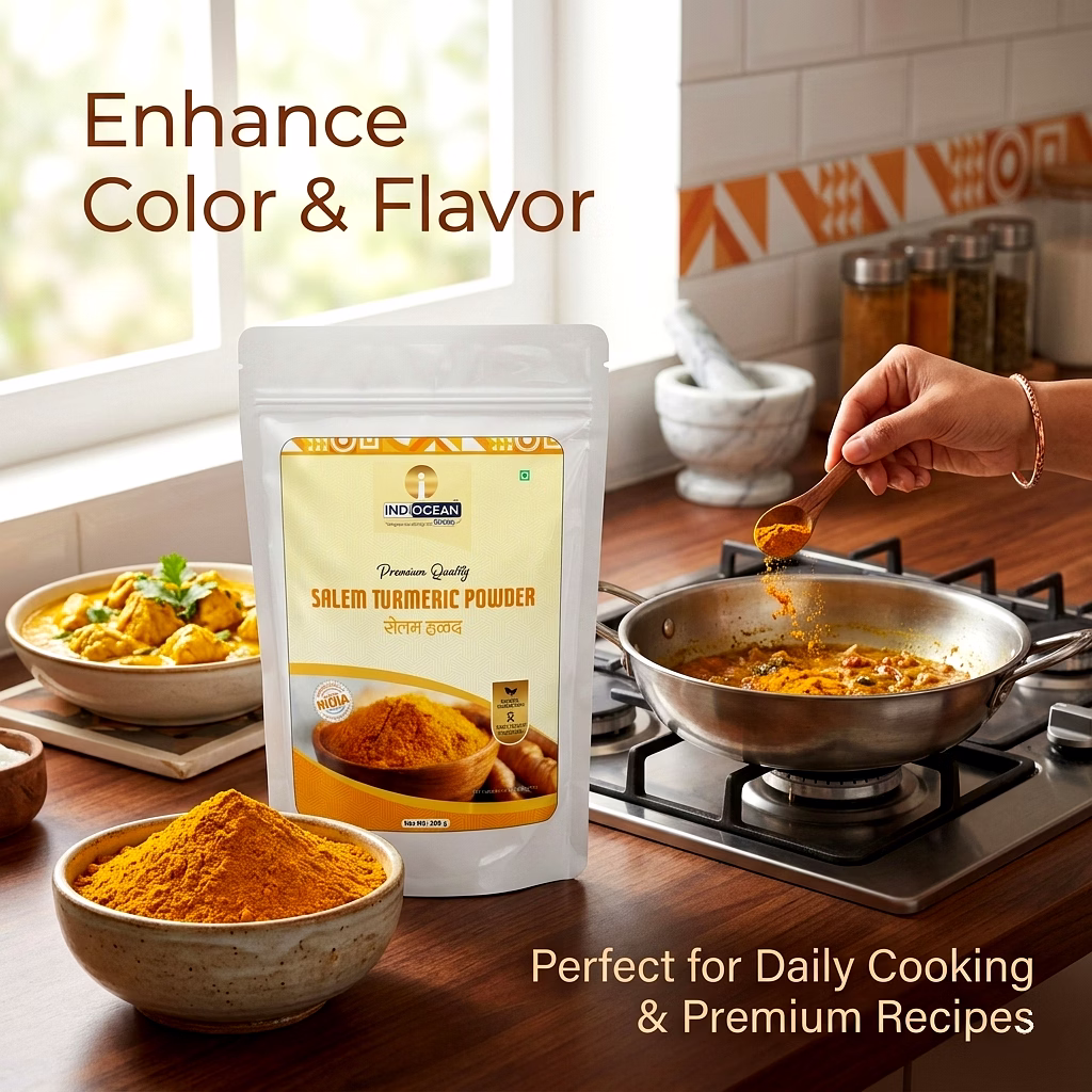 INDIOCEAN GROUP Salem Turmeric Powder | Premium Haldi Powder | High Curcumin, Rich Color & Strong Aroma | 100% Natural, No Additives | Hygienically Processed | Export Quality | Turmeric Powder 200gms image 2