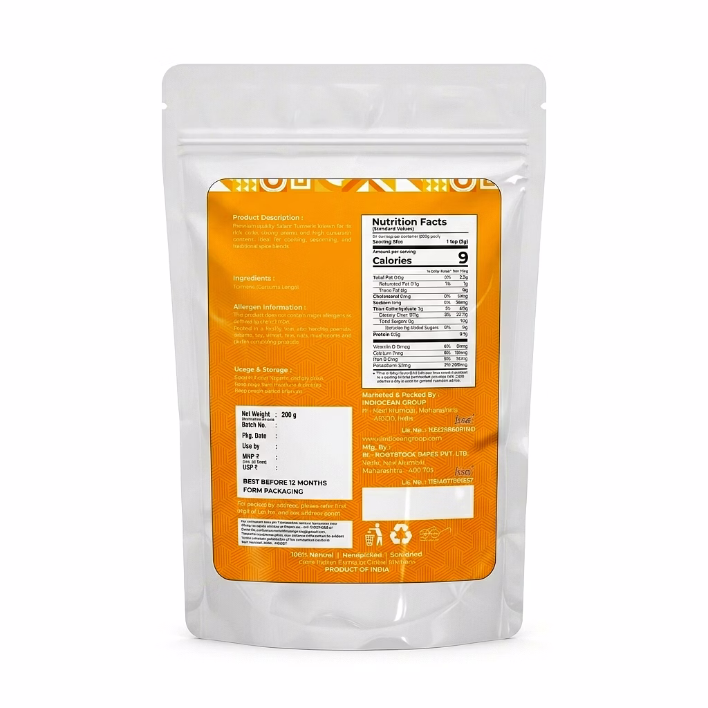 INDIOCEAN GROUP Salem Turmeric Powder | Premium Haldi Powder | High Curcumin, Rich Color & Strong Aroma | 100% Natural, No Additives | Hygienically Processed | Export Quality | Turmeric Powder 200gms image 4