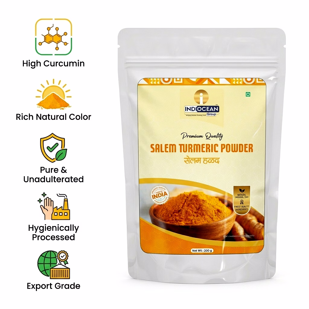 INDIOCEAN GROUP Salem Turmeric Powder | Premium Haldi Powder | High Curcumin, Rich Color & Strong Aroma | 100% Natural, No Additives | Hygienically Processed | Export Quality | Turmeric Powder 200gms image 6