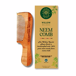 willow kacchi neem comb - fine tooth with handle wooden neem comb