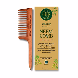 willow kacchi neem pin tail comb - wide tooth wooden neem comb