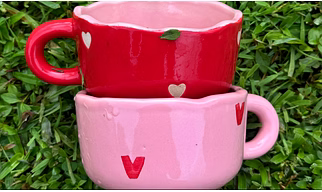 Handmade Ceramic Heart Printed Coffee Mug | Romantic Love Gift Cup | Premium Glossy Valentine Mug for Tea & Coffee
