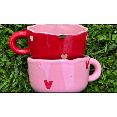 handmade ceramic heart printed coffee mug | romantic love gift cup | premium glossy valentine mug for tea & coffee