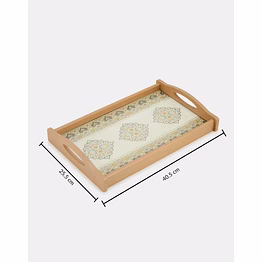 handcrafted wooden serving tray with woven base