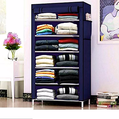 dharmi metal collapsible organiser with 6 layer (blue)