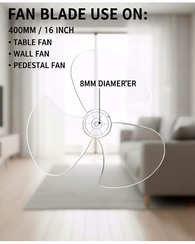 Bajaj ALL MD Fan Blade 16 Inch / 400 mm – Transparent White | Universal Replacement Blade for Table, Wall &amp; Pedestal Fans | 8 mm Centre Hole | Plastic Material-3
