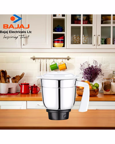 Bajaj Original 1 Litre Dry Jar Assembly for Twister Mixer Grinder | Genuine Stainless Steel Spare Jar with White Handle | Compatible with Bajaj Twister &amp; Similar Models-2