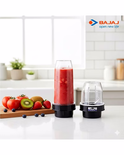 Bajaj Original Mixer Juicer Jar Set – 300ml &amp; 600ml | 2-Piece Replacement Jars with Universal 4-Teeth Coupler, 2-Slot Design | Compatible with NX01-300Watt Mixer Grinder-1